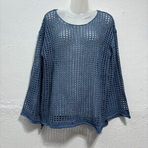 ZESICA Open Knit Crochet Beachy Cover Tunic Top Retro Blue Size M